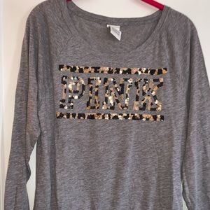 Gray Long Sleeve PINK shirt with cheetah sequins!
